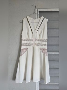 BCBG Karleigh White Mini Dress with Sheer Lace 6